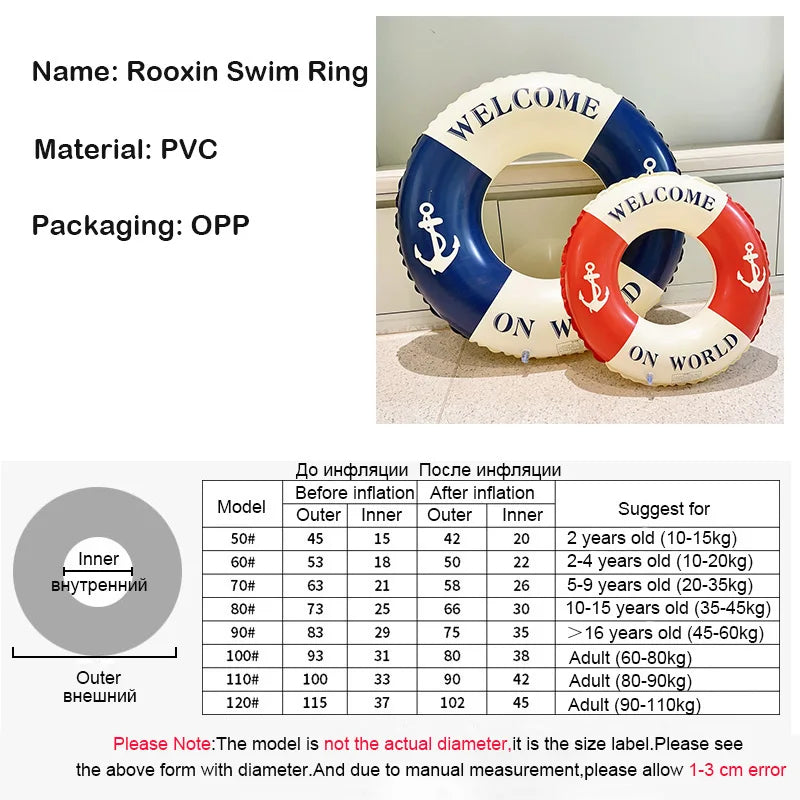 Rooxin Inflatable Swim Ring for Adults & Kids