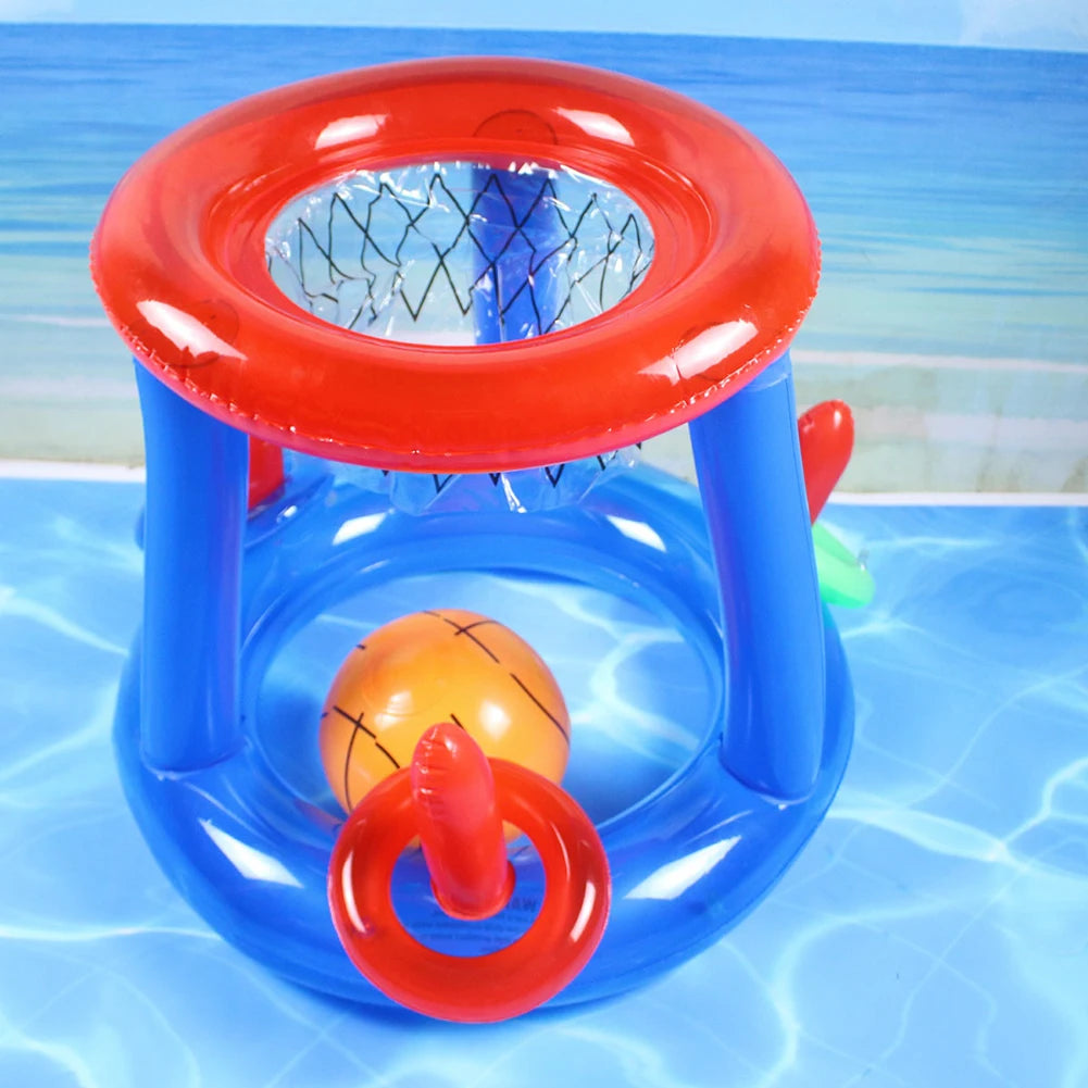 Portable Basketball Hoop Ring Toss Pool Game Kids Adults Interactive Inflatable Pool Floats  Beach Fun Summer Water