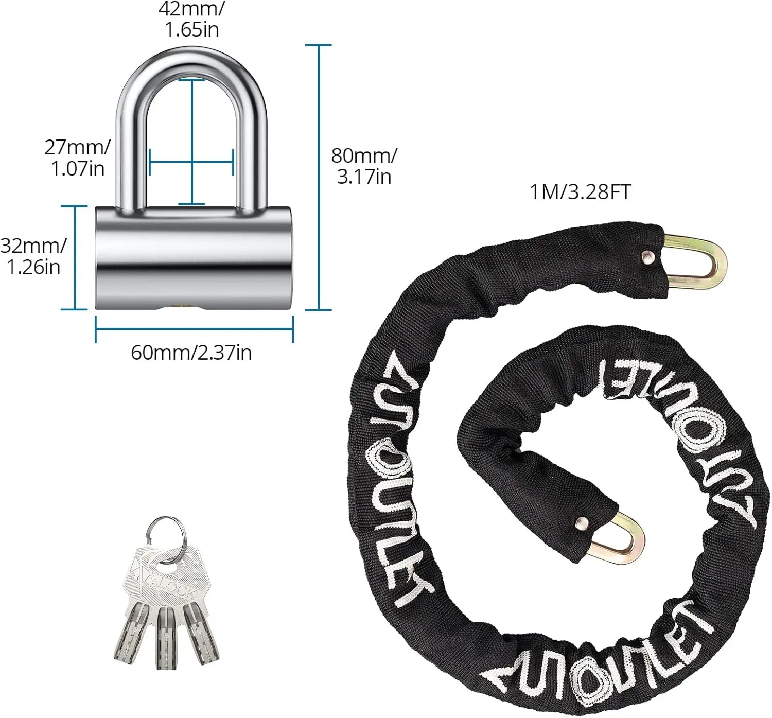 AUTOUTLET U-Lock Chain Set for Motorcycle & Bicycle
