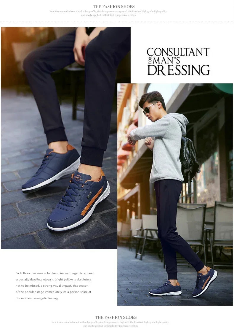 Men’s Leather Lace-Up Sneakers – Waterproof & Vulcanized