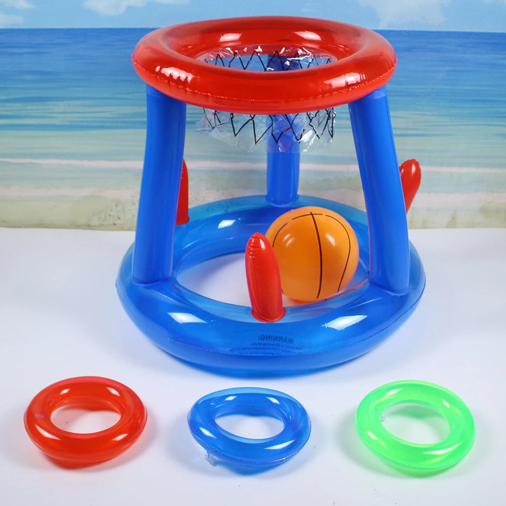 Portable Basketball Hoop Ring Toss Pool Game Kids Adults Interactive Inflatable Pool Floats  Beach Fun Summer Water
