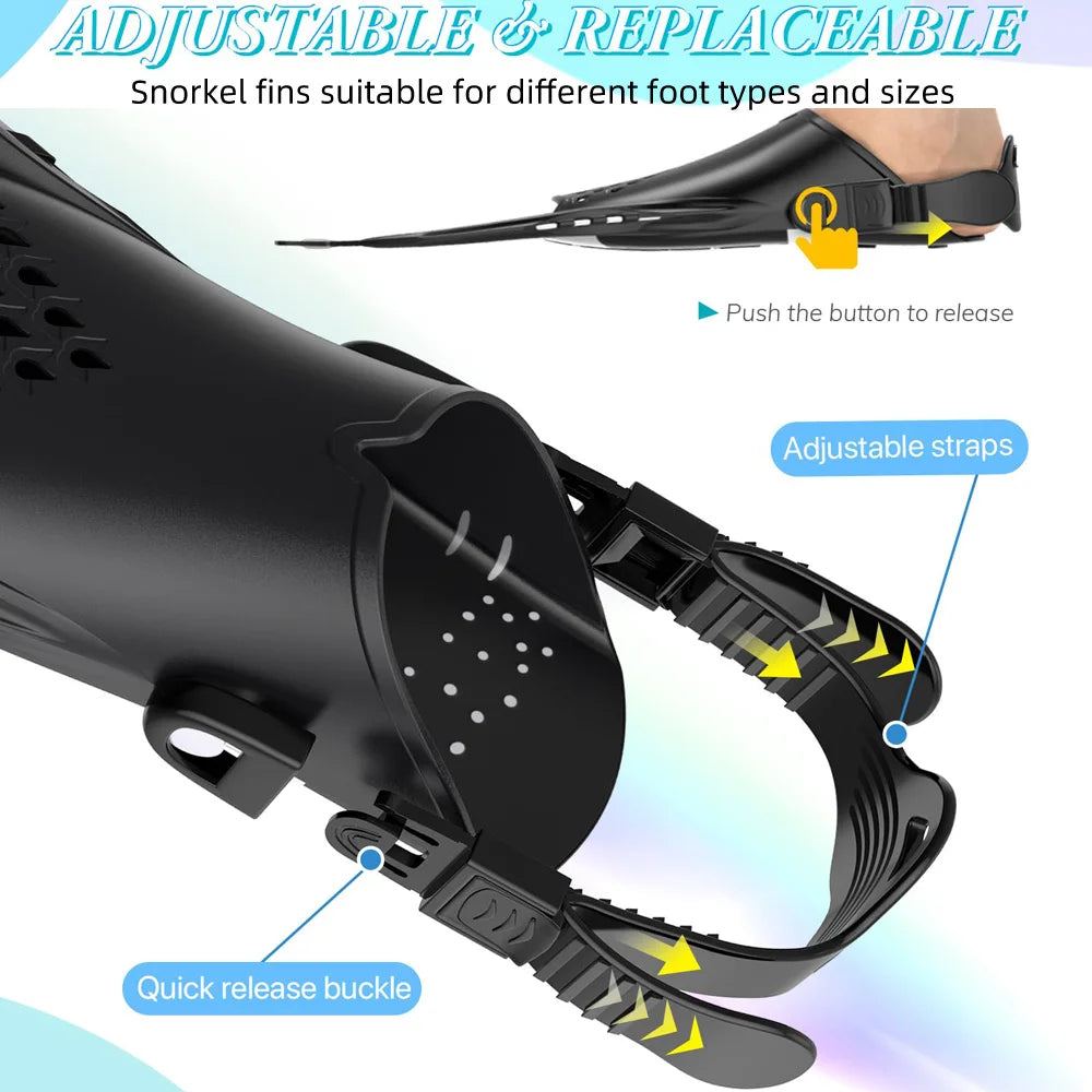 Adjustable Short Snorkel Fins – Open Heel Swim Flippers