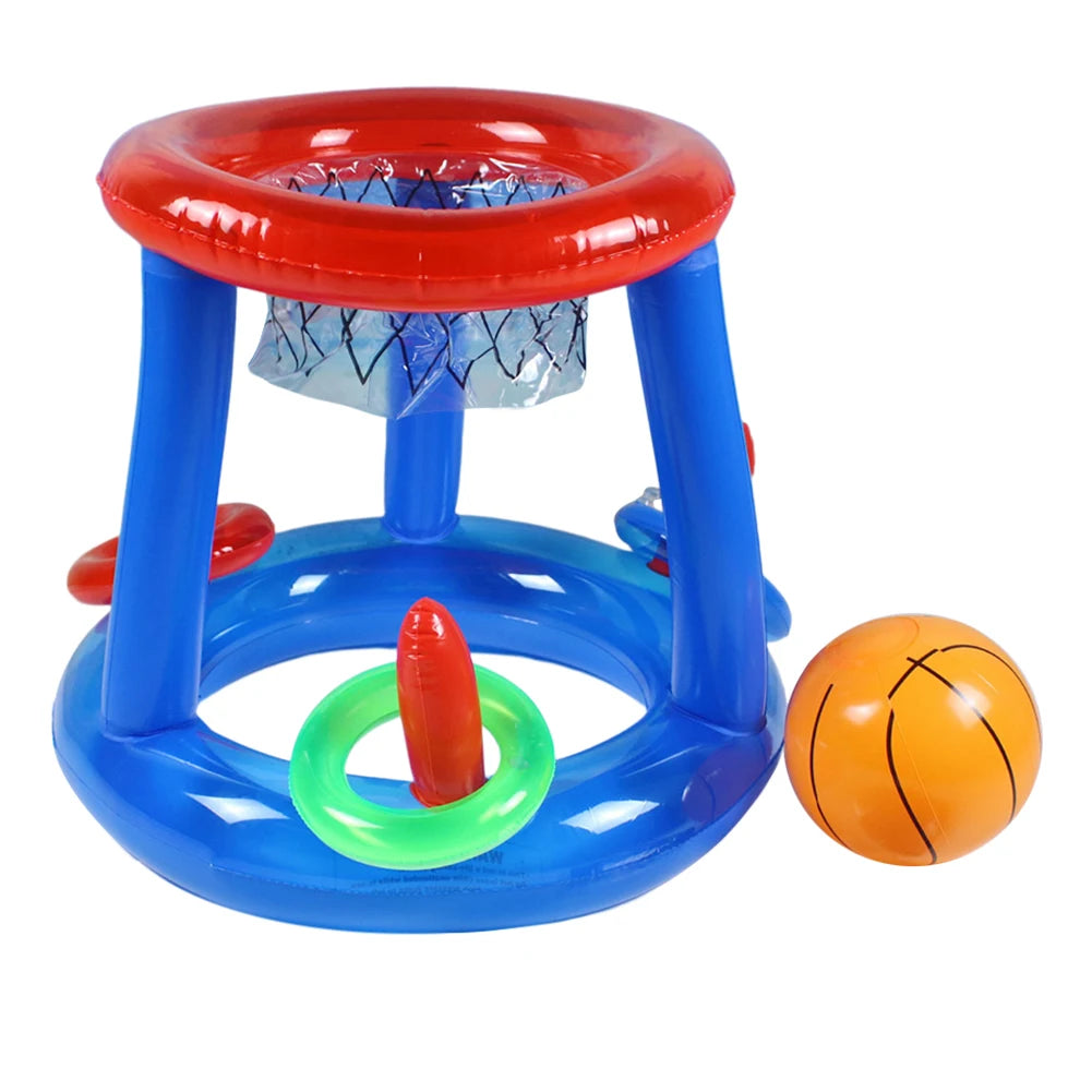 Portable Basketball Hoop Ring Toss Pool Game Kids Adults Interactive Inflatable Pool Floats  Beach Fun Summer Water
