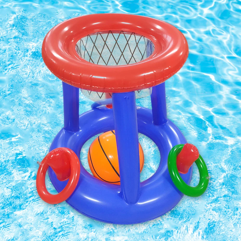 Portable Basketball Hoop Ring Toss Pool Game Kids Adults Interactive Inflatable Pool Floats  Beach Fun Summer Water