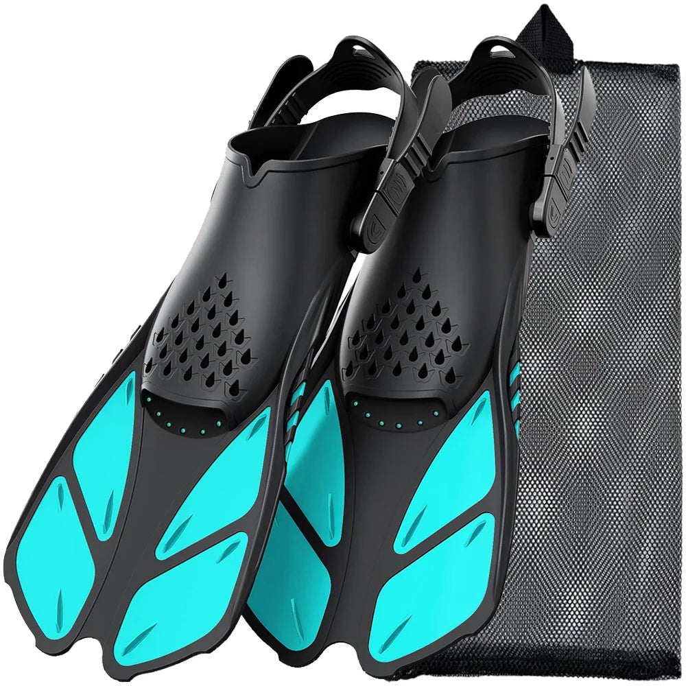 Adjustable Short Snorkel Fins – Open Heel Swim Flippers