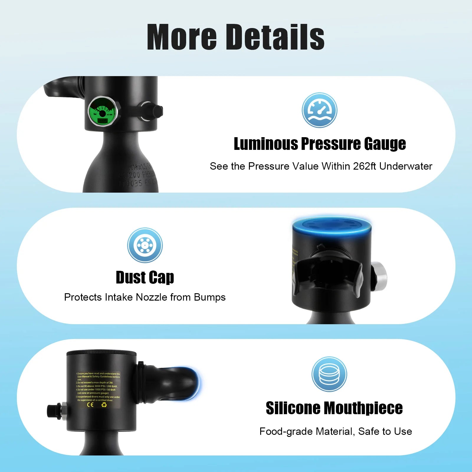 0.5L Scuba Tank for Diver Mini Diving Tank Mini Scuba Tank Breath Underwater Device Scuba Cylinder with 5-10 Minutes