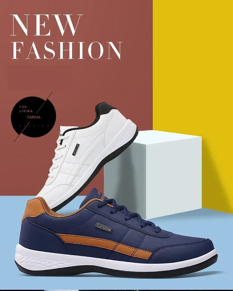 Men’s Leather Lace-Up Sneakers – Waterproof & Vulcanized