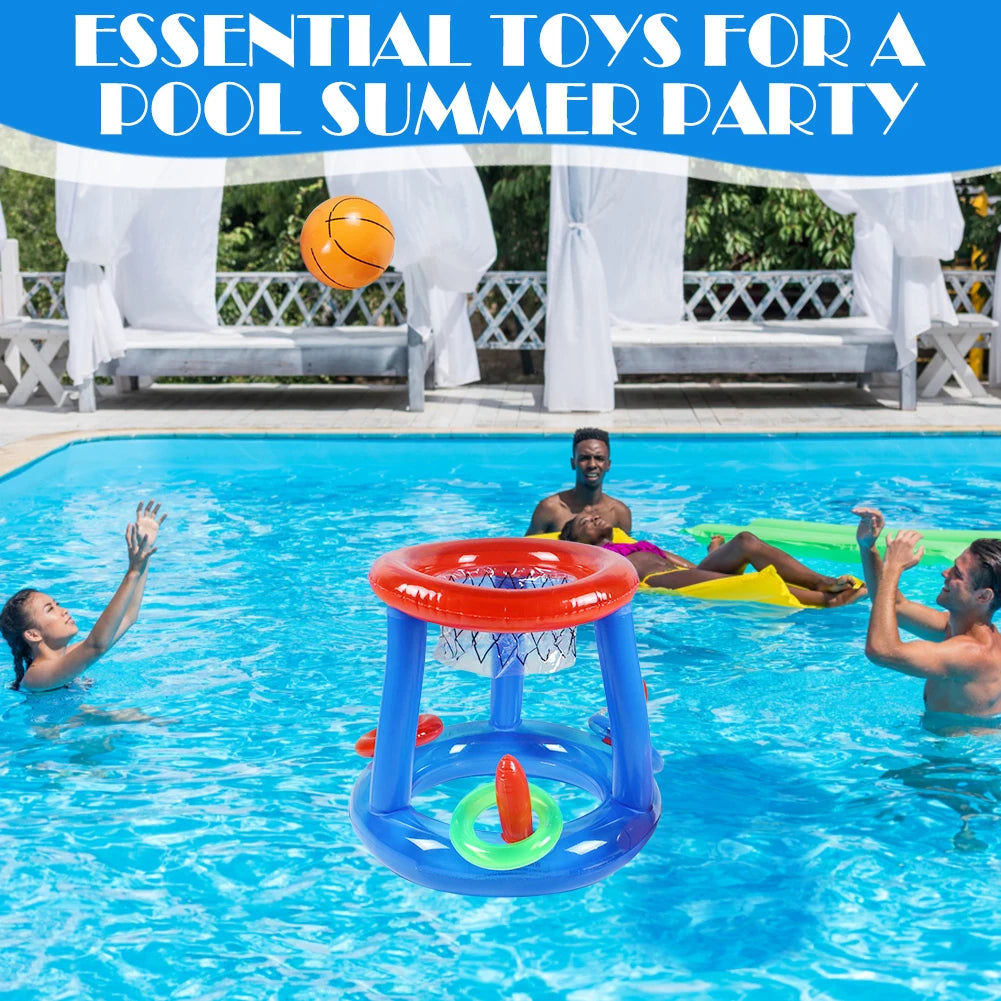 Portable Basketball Hoop Ring Toss Pool Game Kids Adults Interactive Inflatable Pool Floats  Beach Fun Summer Water