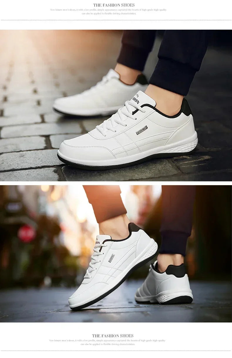 Men’s Leather Lace-Up Sneakers – Waterproof & Vulcanized