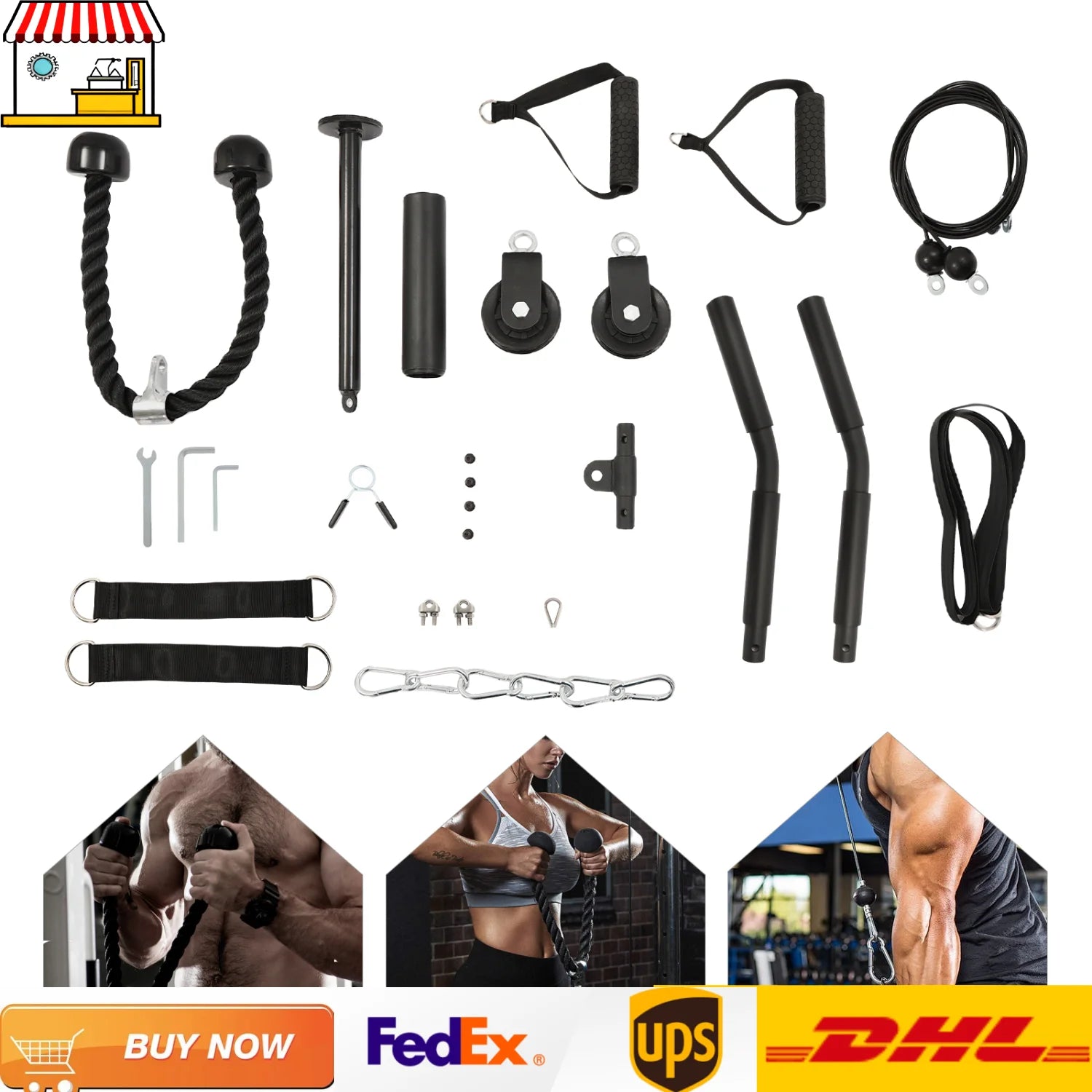 Adjustable Cable Pulley System – Home Gym Fitness Equipment
