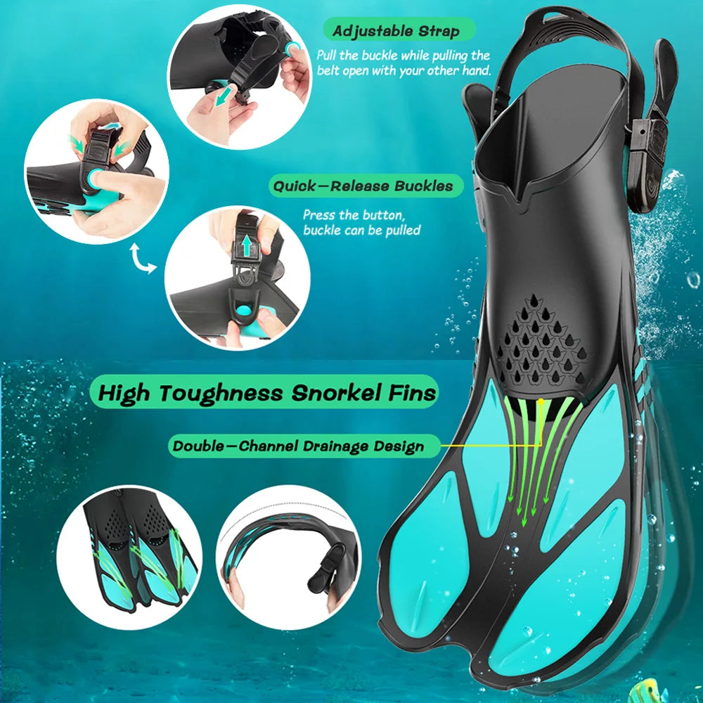 Adjustable Short Snorkel Fins – Open Heel Swim Flippers