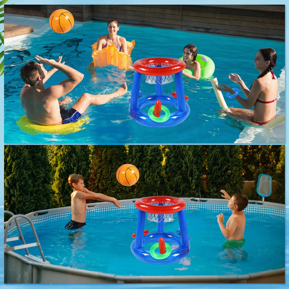 Portable Basketball Hoop Ring Toss Pool Game Kids Adults Interactive Inflatable Pool Floats  Beach Fun Summer Water