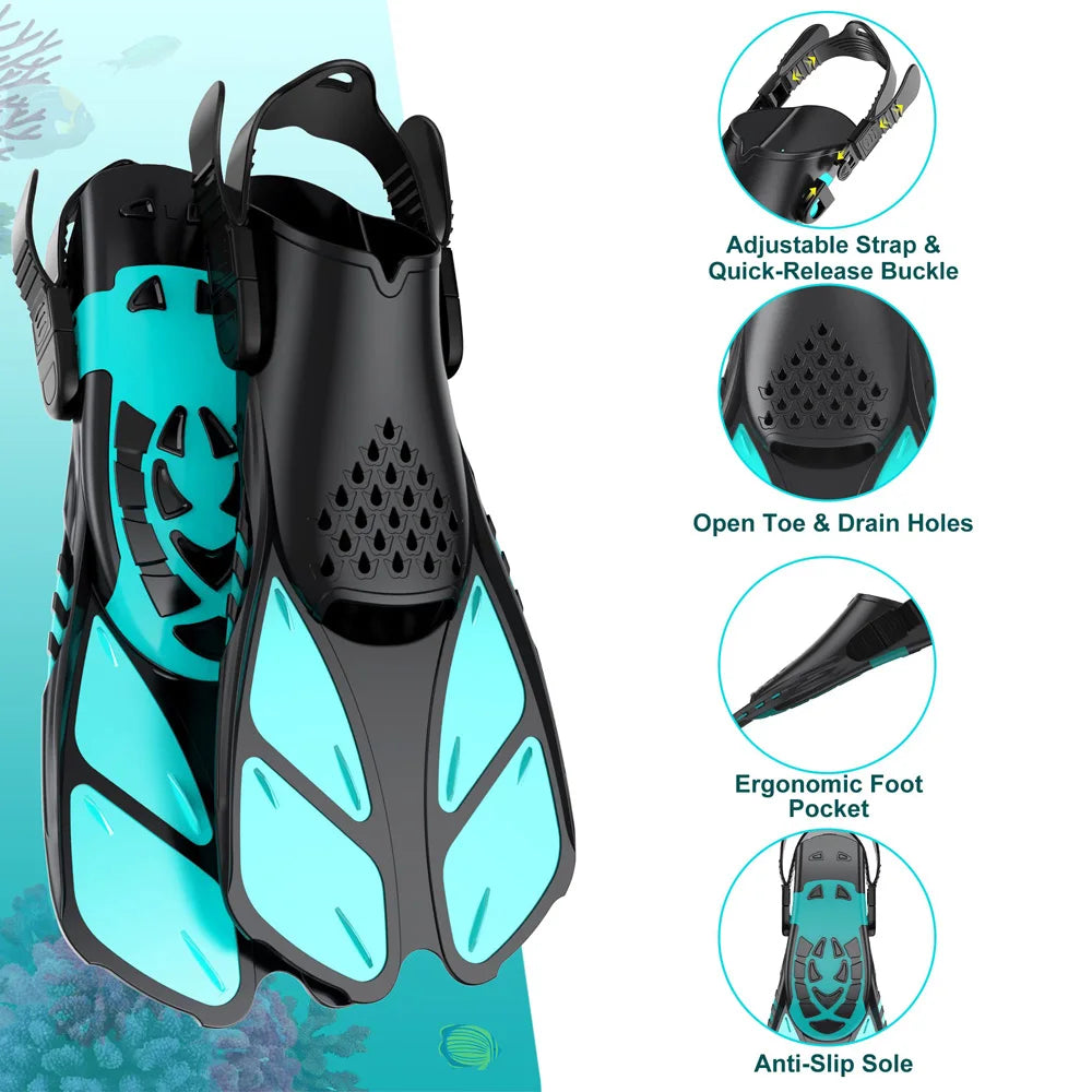 Adjustable Short Snorkel Fins – Open Heel Swim Flippers