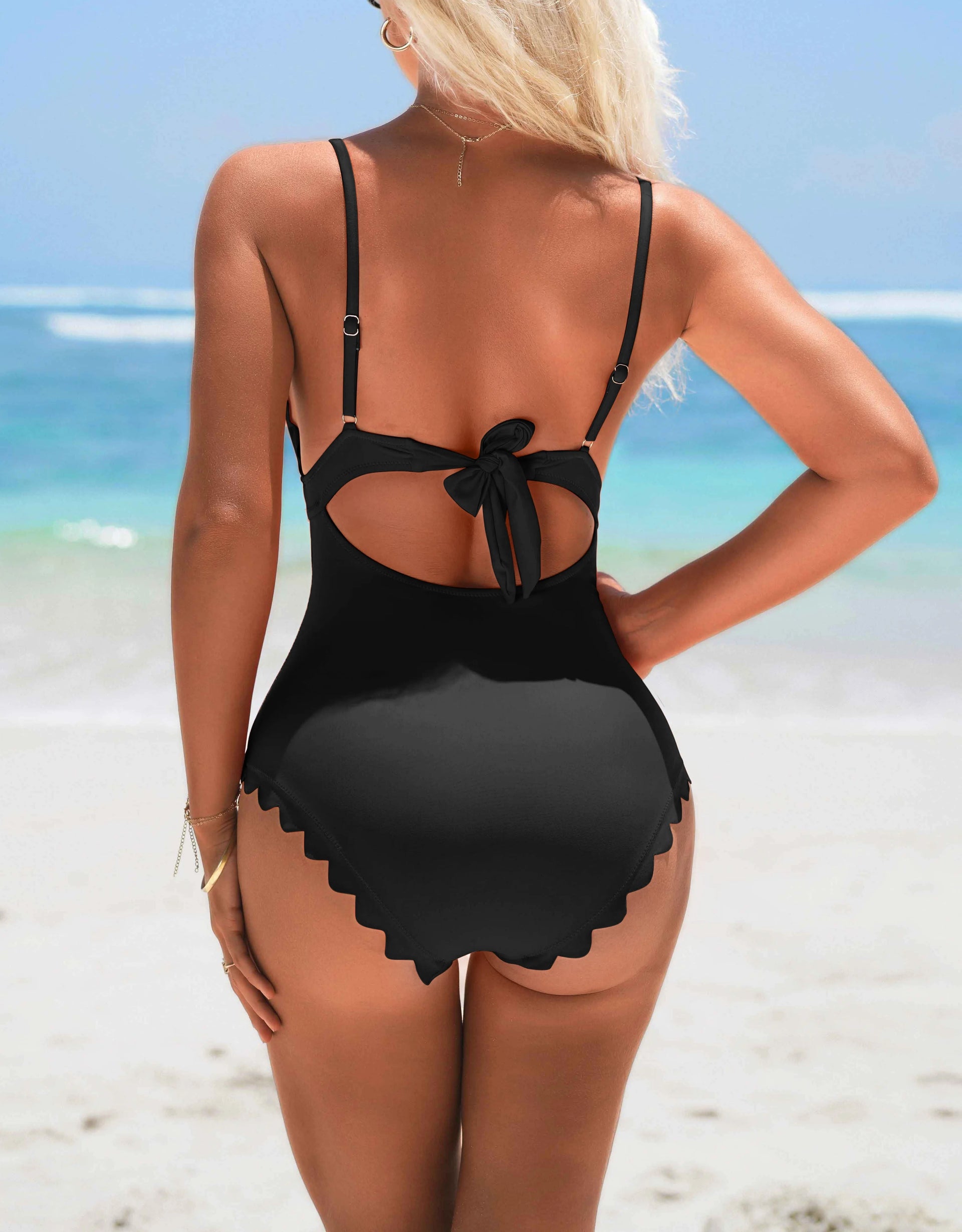Anfilia Solid Scallop-Trim One-Piece Swimsuit