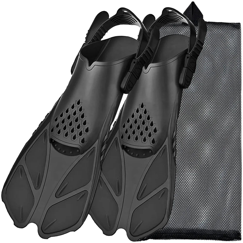 Adjustable Short Snorkel Fins – Open Heel Swim Flippers