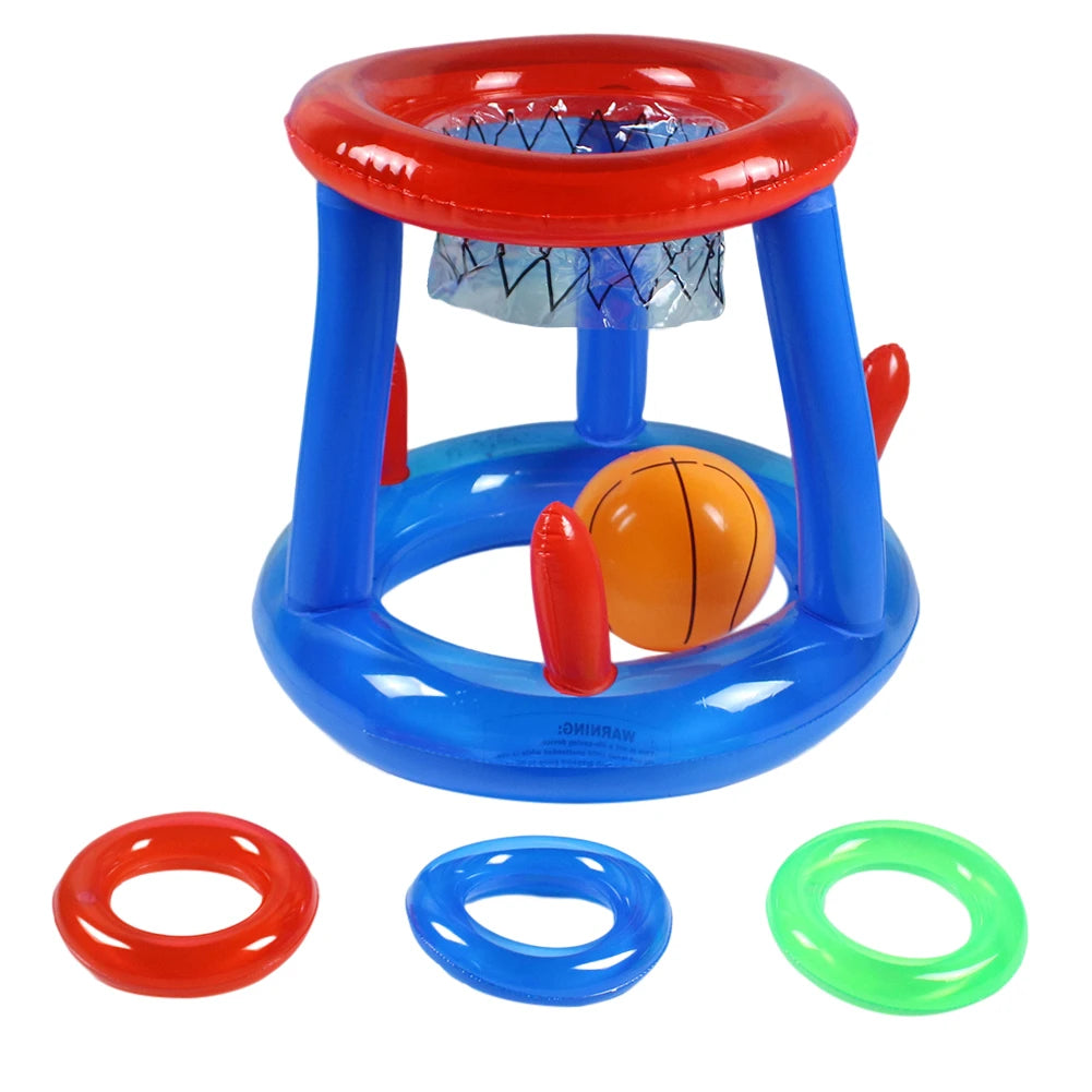 Portable Basketball Hoop Ring Toss Pool Game Kids Adults Interactive Inflatable Pool Floats  Beach Fun Summer Water