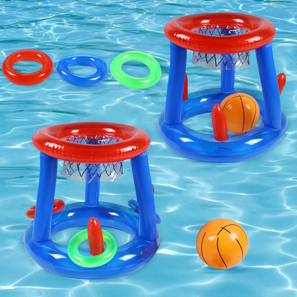 Portable Basketball Hoop Ring Toss Pool Game Kids Adults Interactive Inflatable Pool Floats  Beach Fun Summer Water